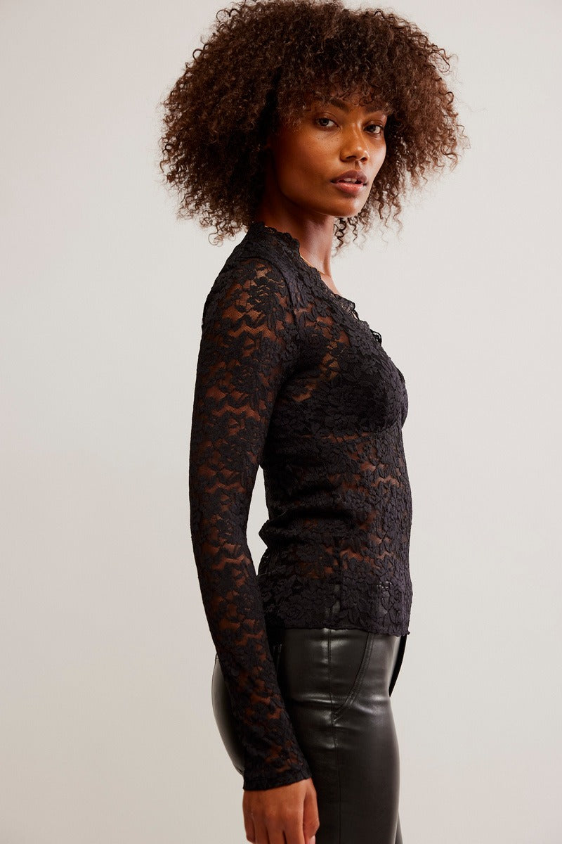 Free People - All Day Lace Long Sleeve in Black