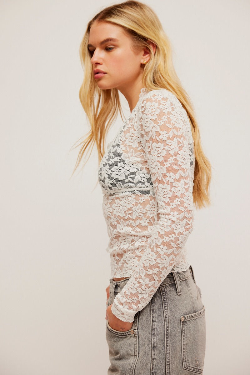 Free People - All Day Lace Long Sleeve in Ivory