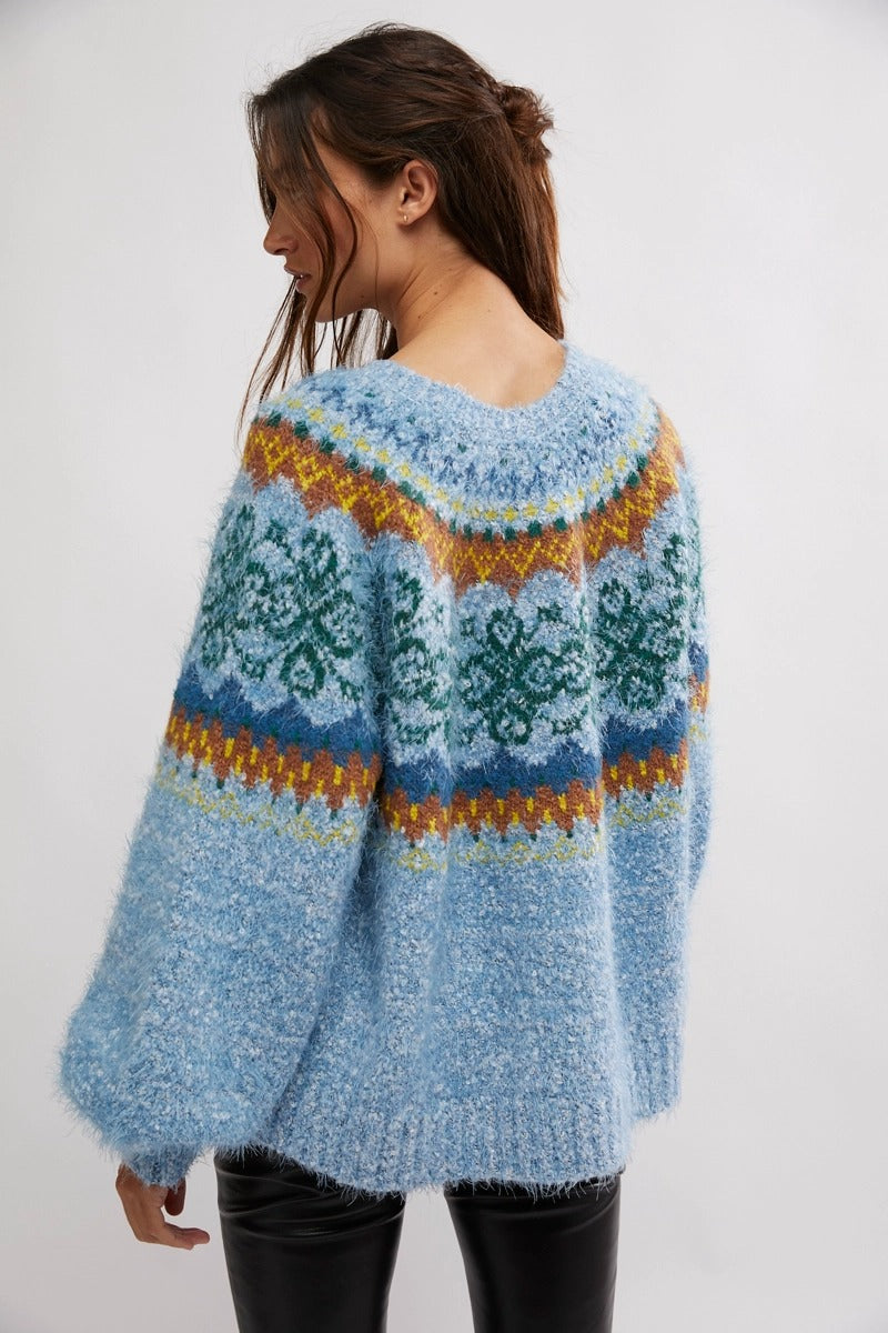 Free People - Festive Frost Sweater in Ice Blue Combo