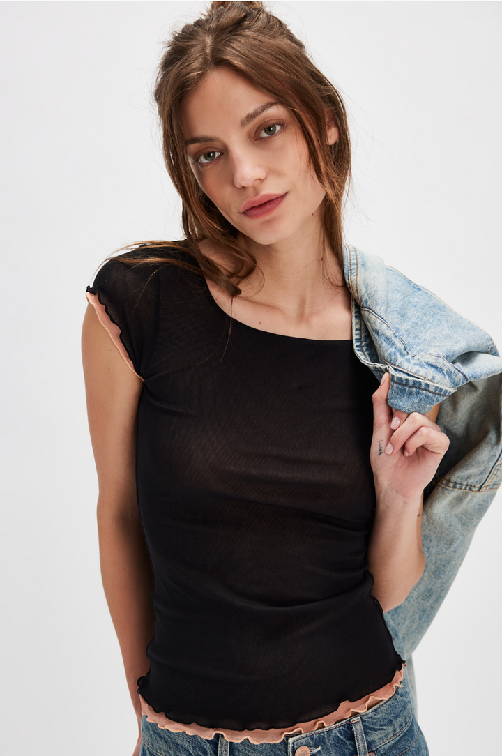 Free People - Double Take Mesh Tee in Black Combo