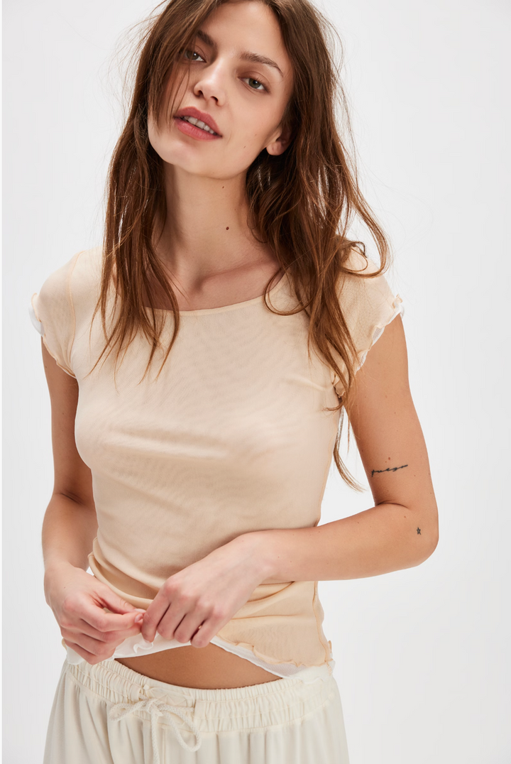 Free People - Double Take Mesh Tee in Neutral Combo