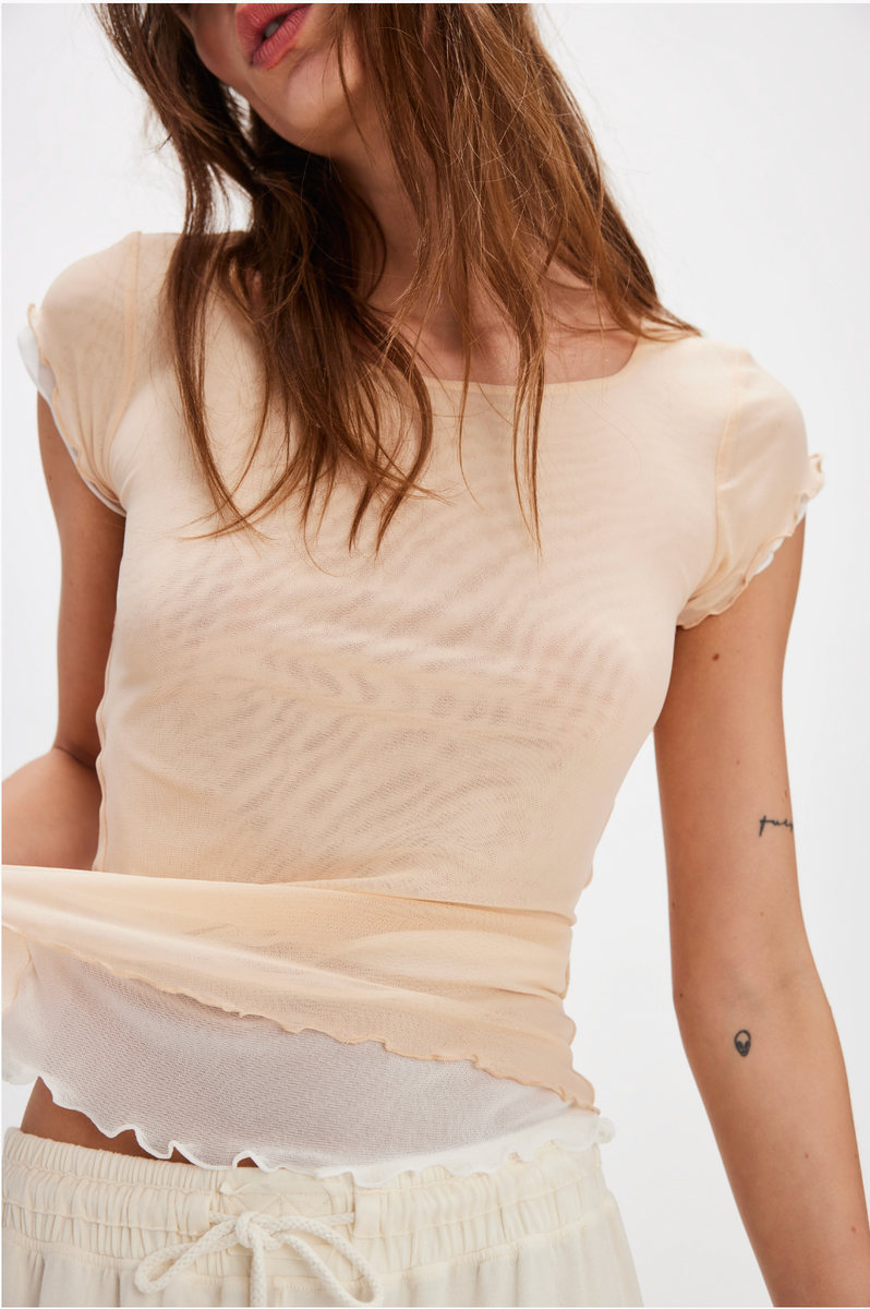 Free People - Double Take Mesh Tee in Neutral Combo