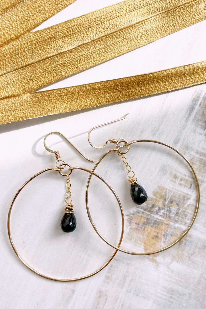 Quinn Sharp - Black Spinel Chain Hoops in 14k Gold Filled Sterling Silver