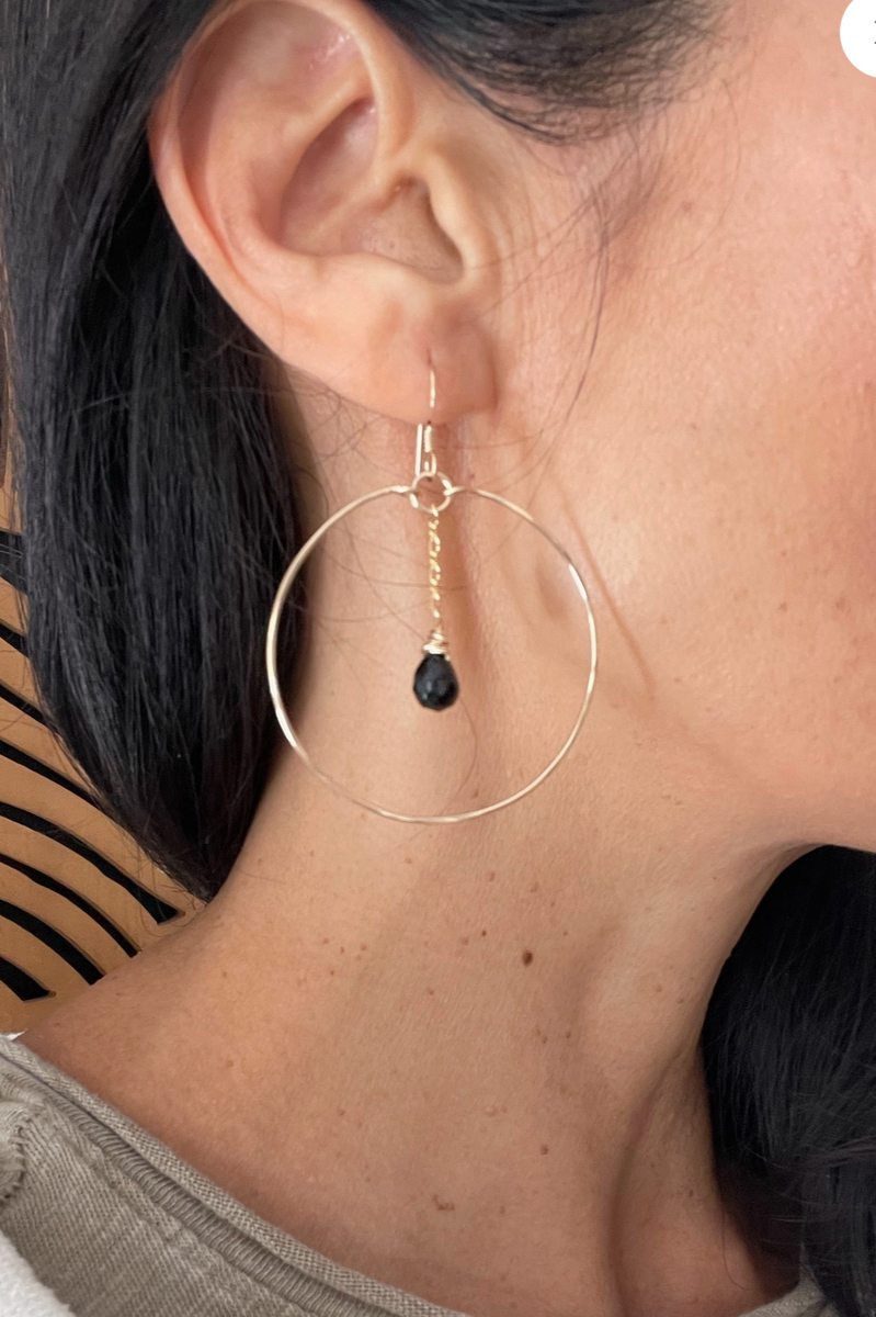 Quinn Sharp - Black Spinel Chain Hoops in 14k Gold Filled Sterling Silver