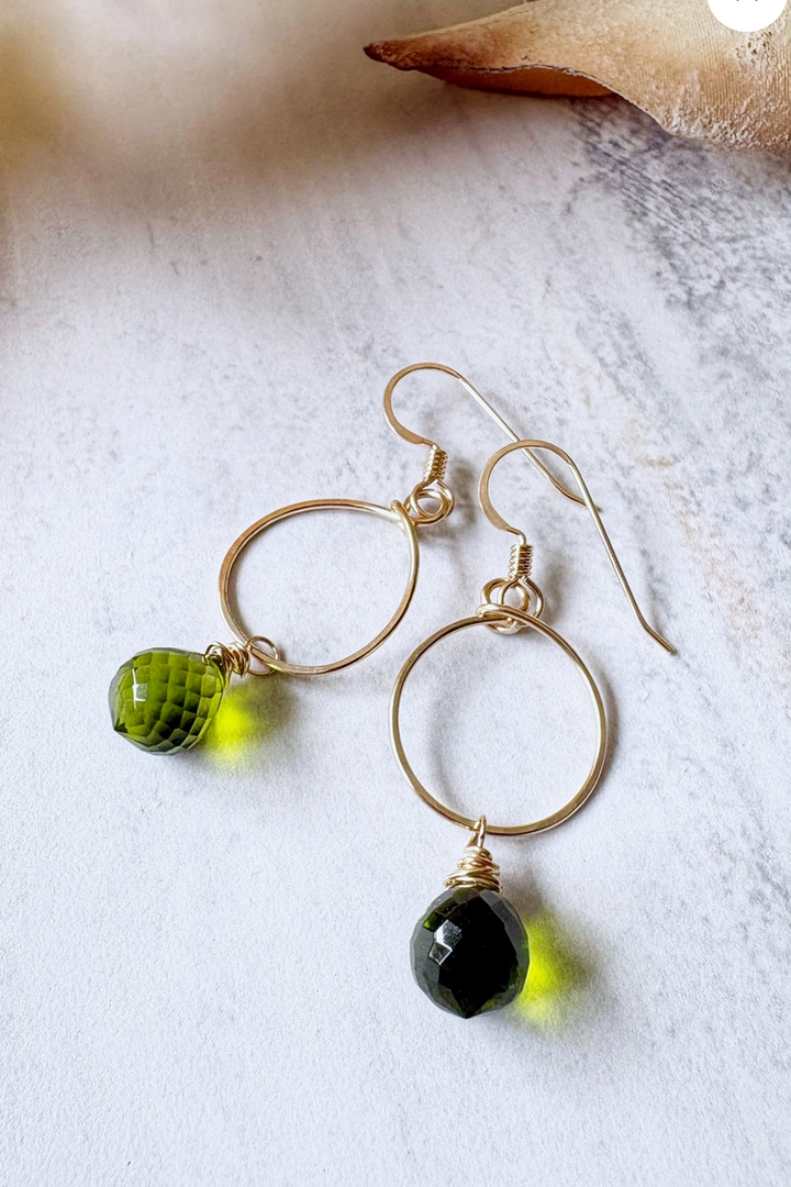 Quinn Sharp - Small Circle Hoop Green Peridot in 14k Gold Fill