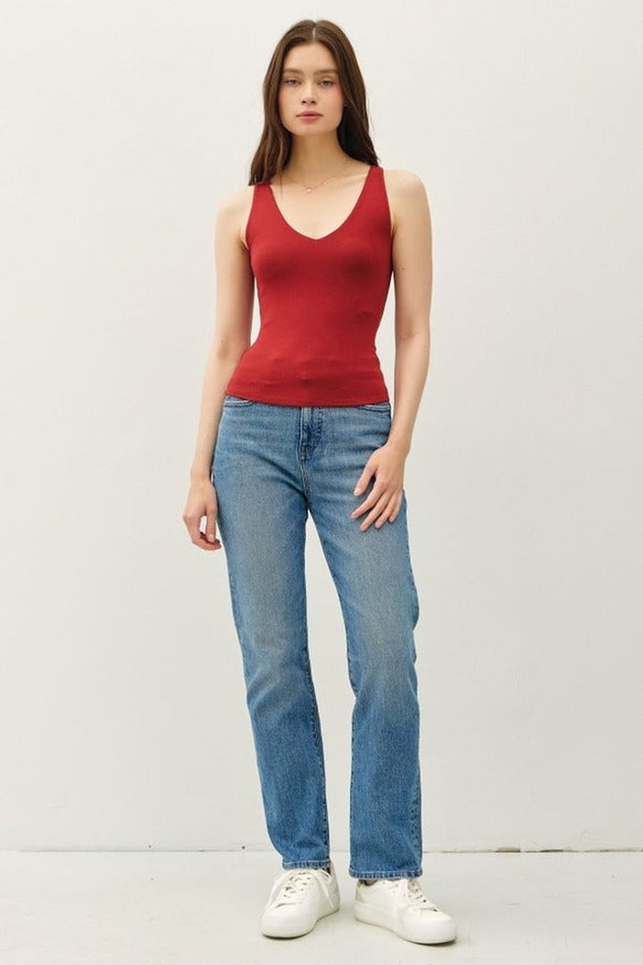 Be Cool - Basic Full Length V-Neck Tank in Scarlet