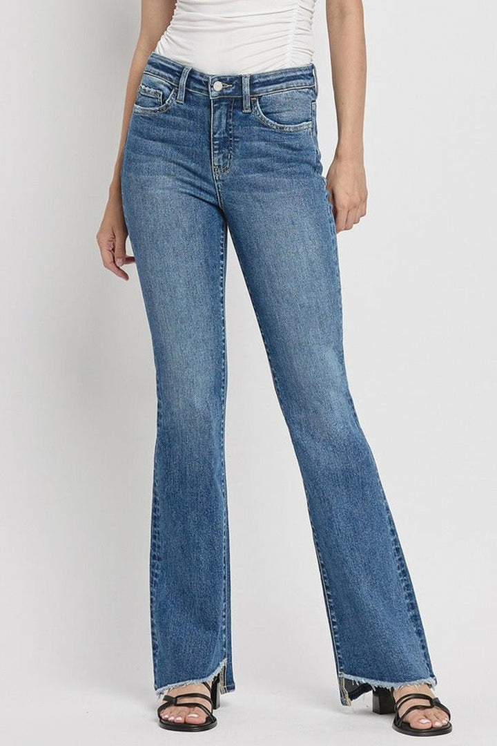 VERVET by Flying Monkey - High Rise Slant Hem Flare Jeans in Crate