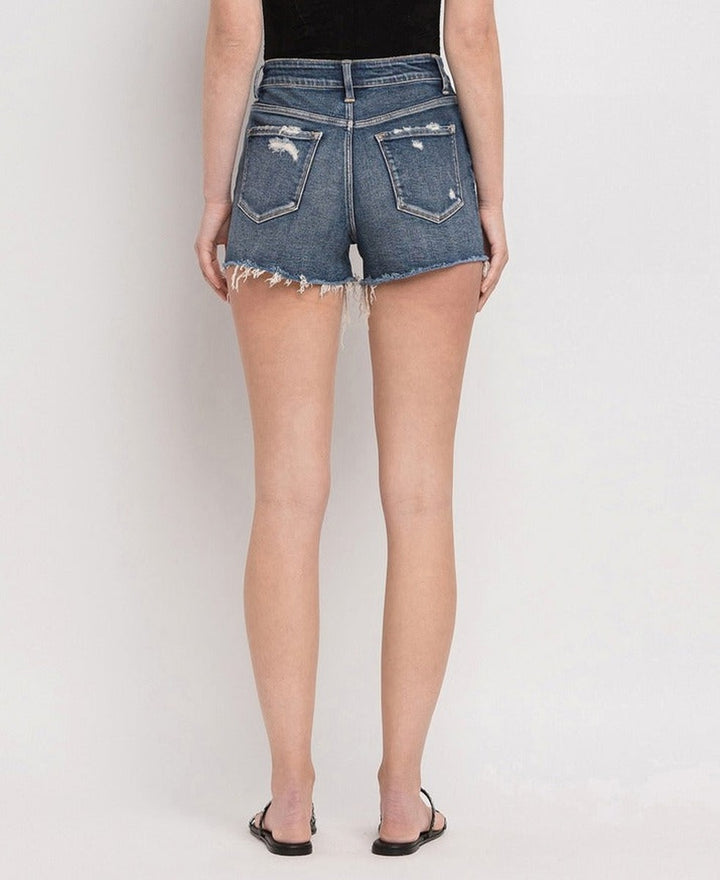 VERVET by Flying Monkey - High Rise Raw Hem Shorts in Bulletproof