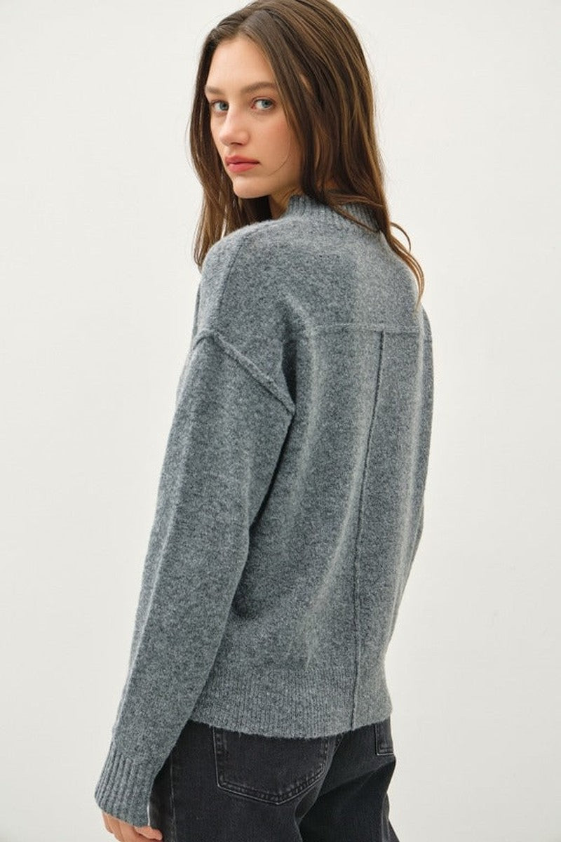 Be Cool - High Neck Oversized Sweater with Back Yoke in Charcoal