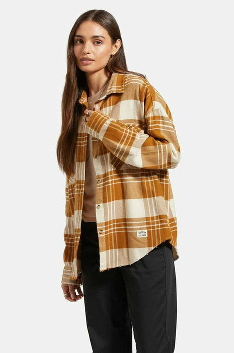 Brixton - Bowery Women's Classic Long Sleeve Flannel in Washed Copper/Whitecap