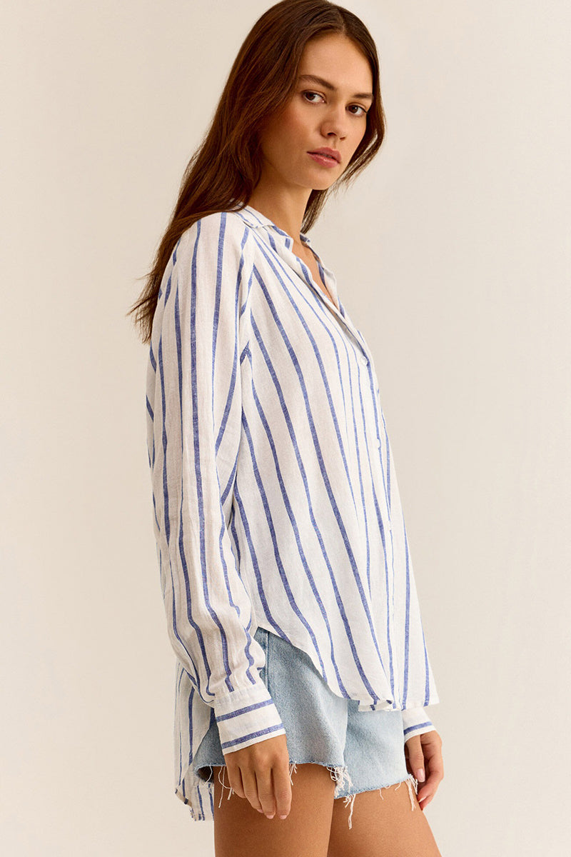 Z Supply - Perfect Linen Stripe Top in Palace Blue