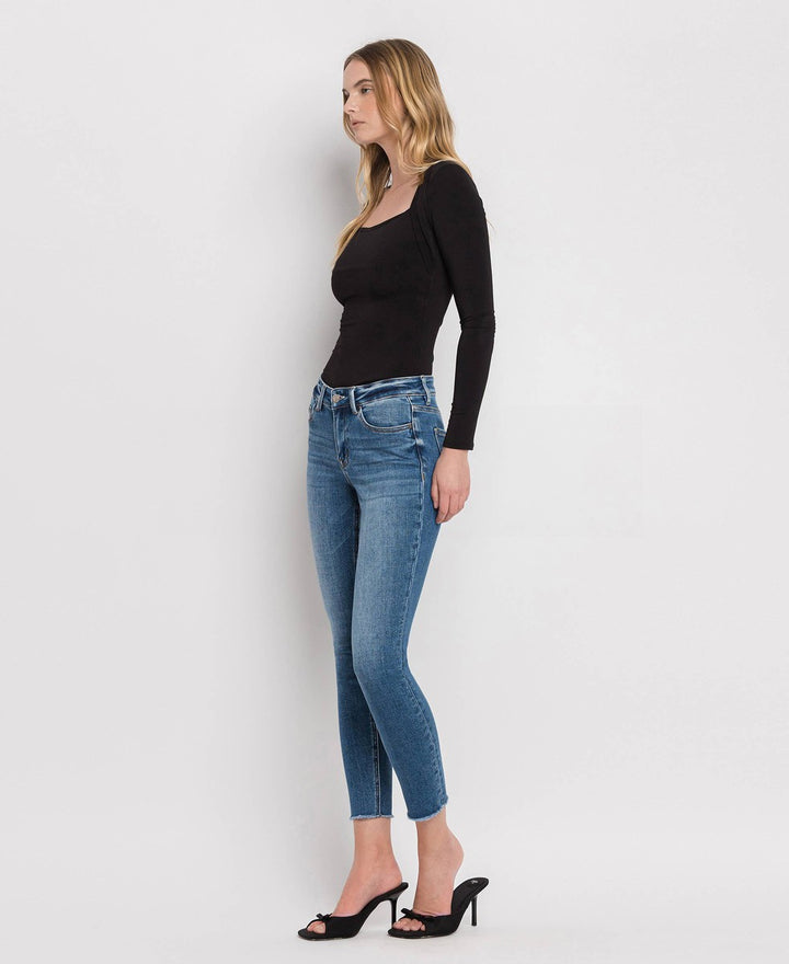 VERVET By Flying Monkey - Wolf N Crane - Plus Mid Rise Raw Hem Crop Skinny Jeans