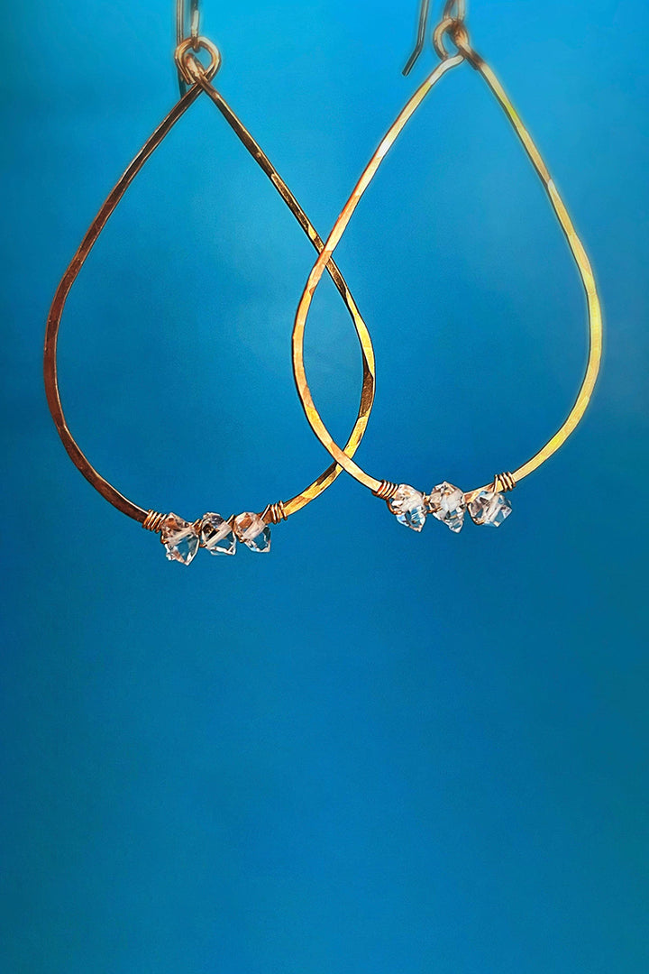 Blue Sky Feathers - Salt Water Raindrop Hoops in Gold