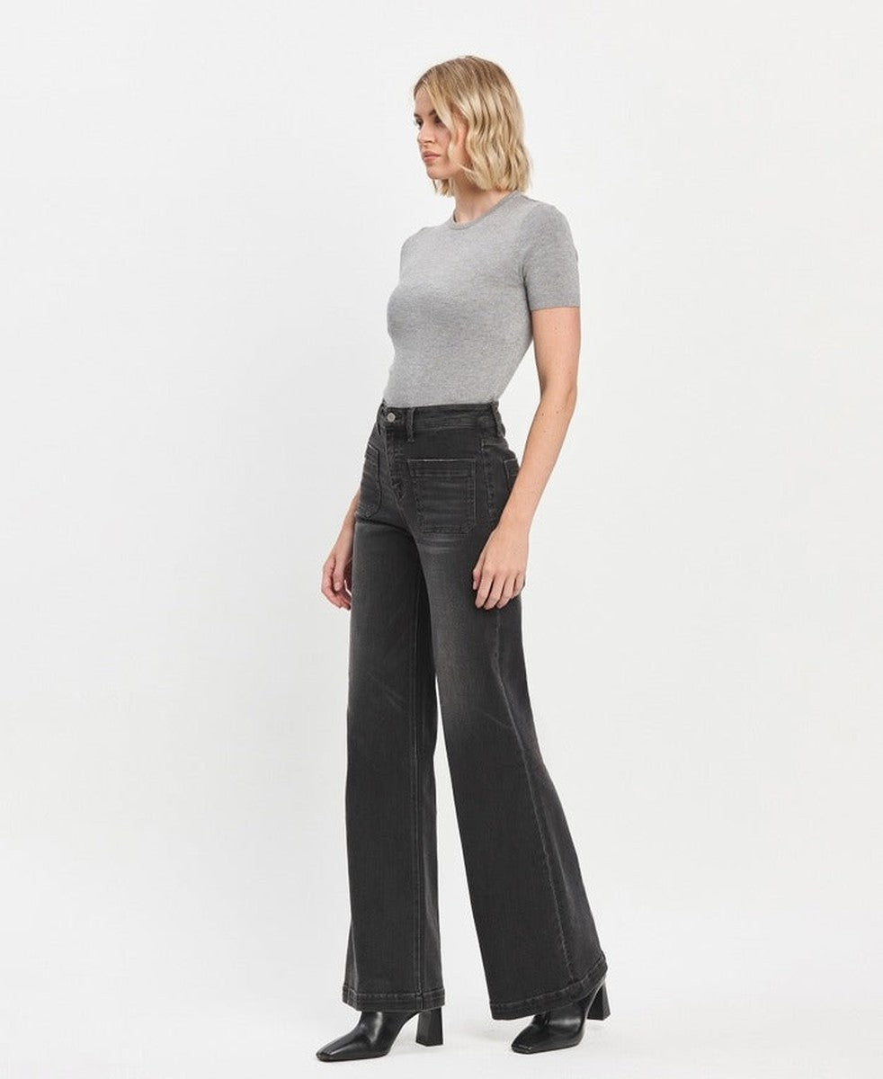 VERVET by Flying Monkey - High Rise Wide Trouser Jeans in Engross