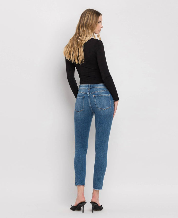 VERVET By Flying Monkey - Wolf N Crane - Plus Mid Rise Raw Hem Crop Skinny Jeans