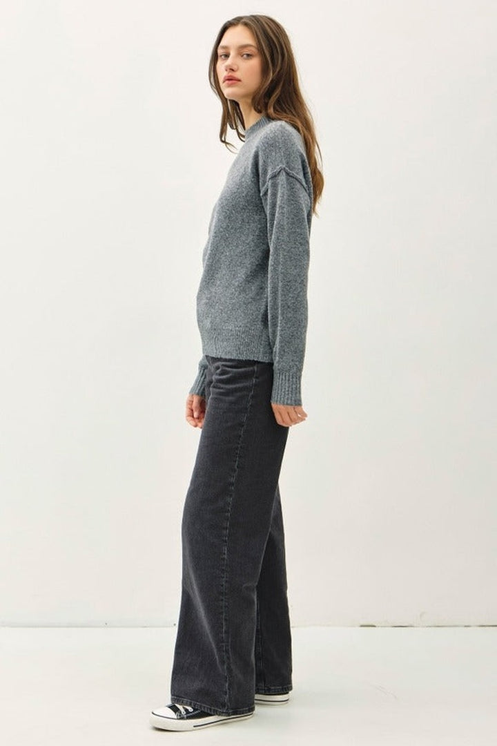 Be Cool - High Neck Oversized Sweater with Back Yoke in Charcoal