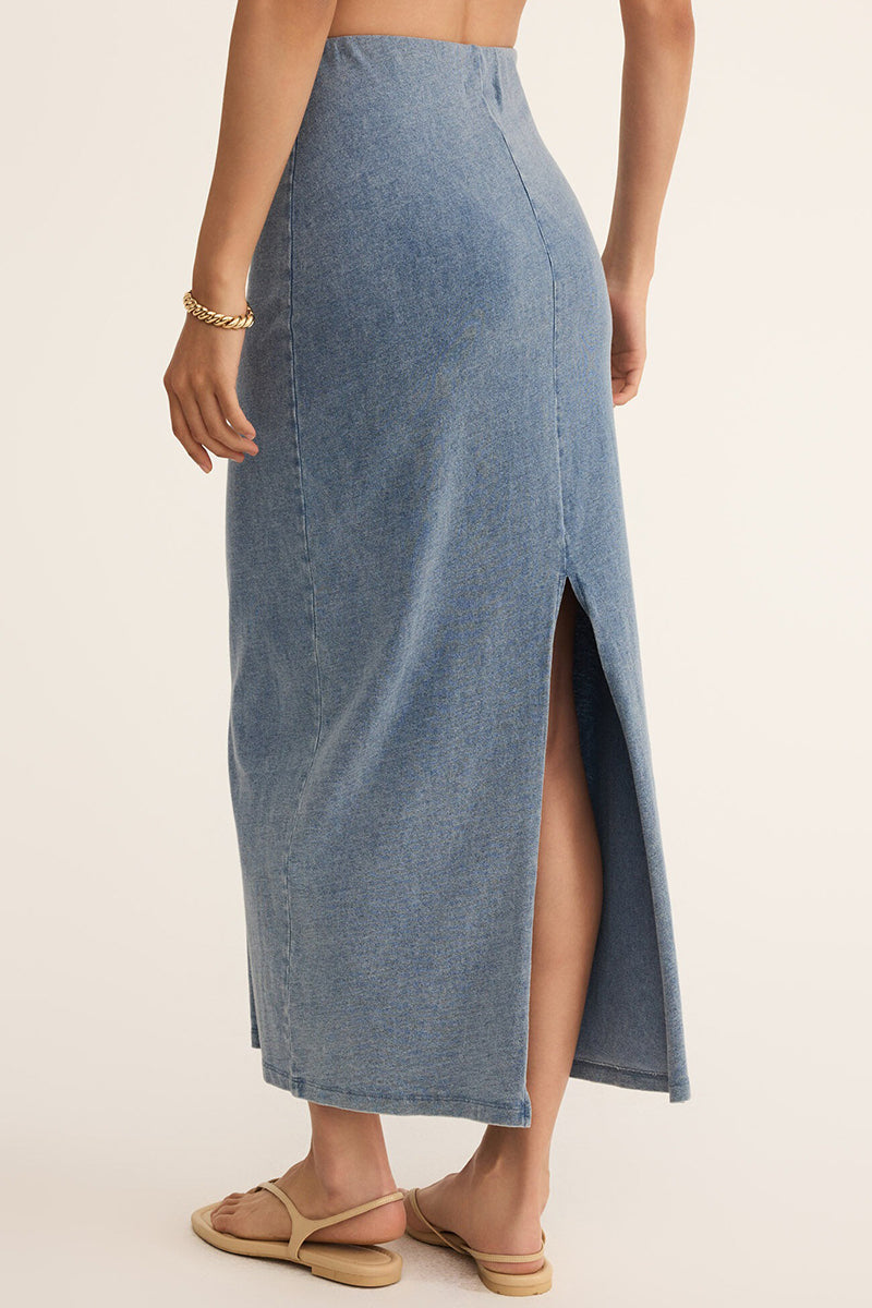 Z Supply - Gail Jersey Denim Midi Skirt in Medium Indigo