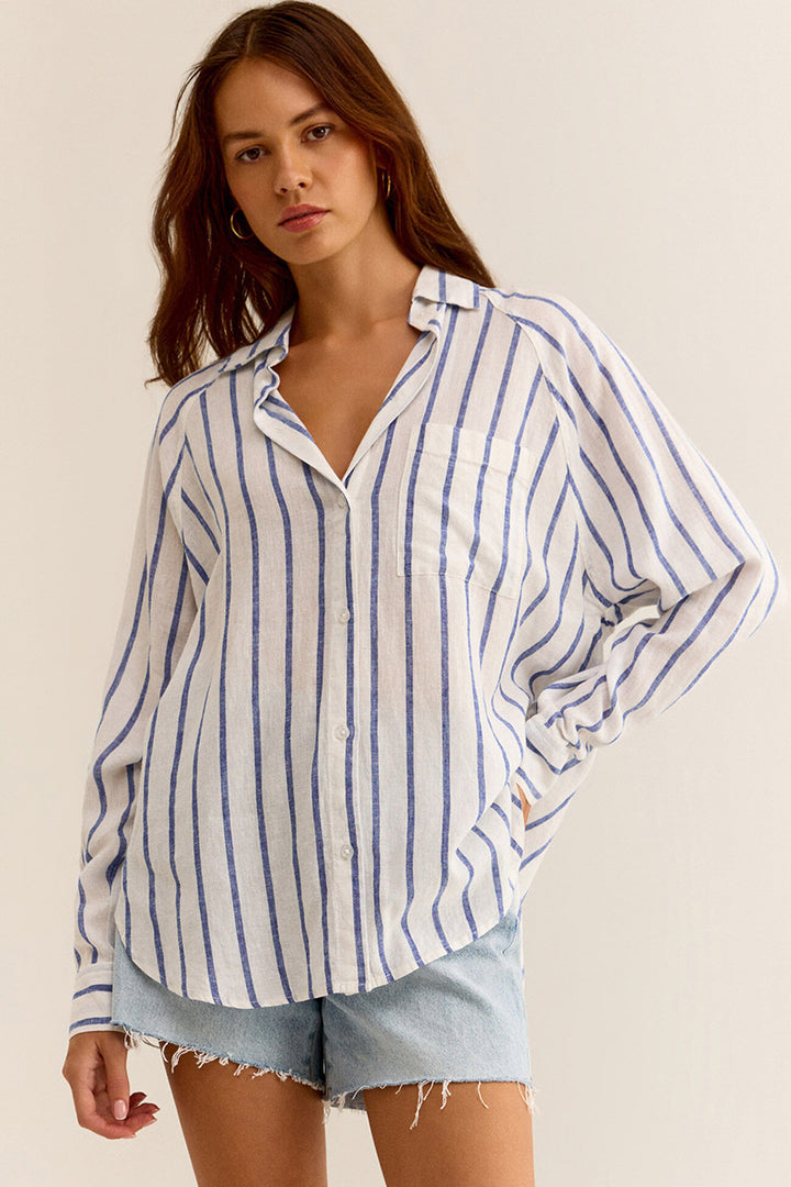 Z Supply - Perfect Linen Stripe Top in Palace Blue