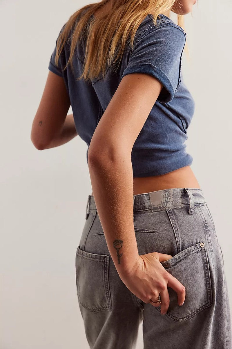 Free People - We The Free Good Luck Mid-Rise Barrel Jeans in Falcon Grey