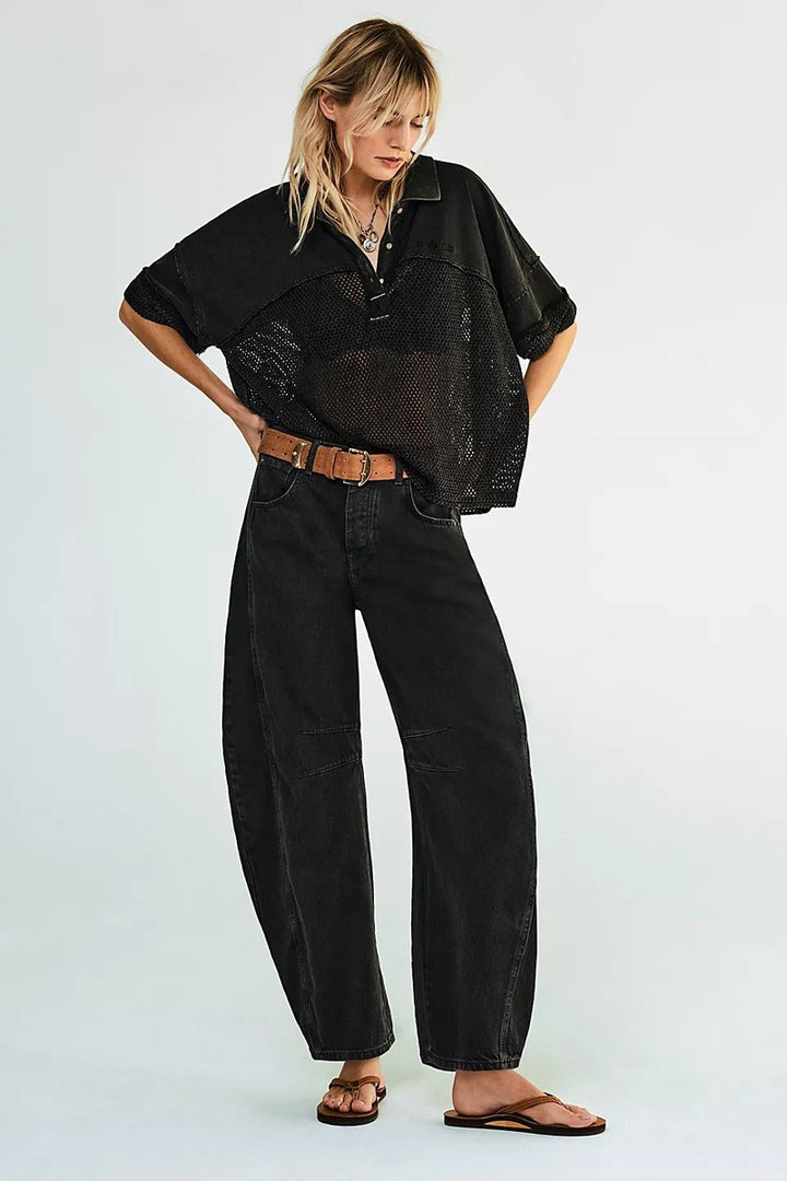 Free People - We The Free Good Luck Mid-Rise Barrel Jeans in Soundwave