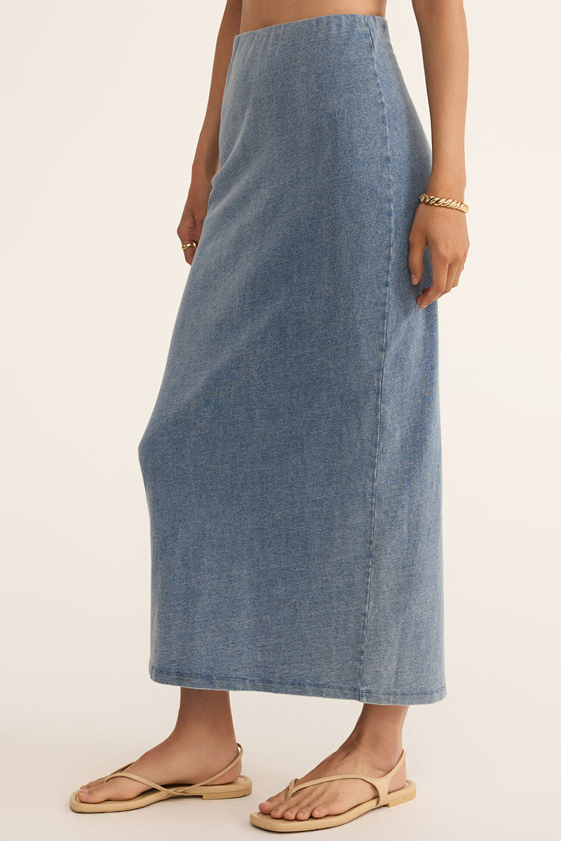 Z Supply - Gail Jersey Denim Midi Skirt in Medium Indigo