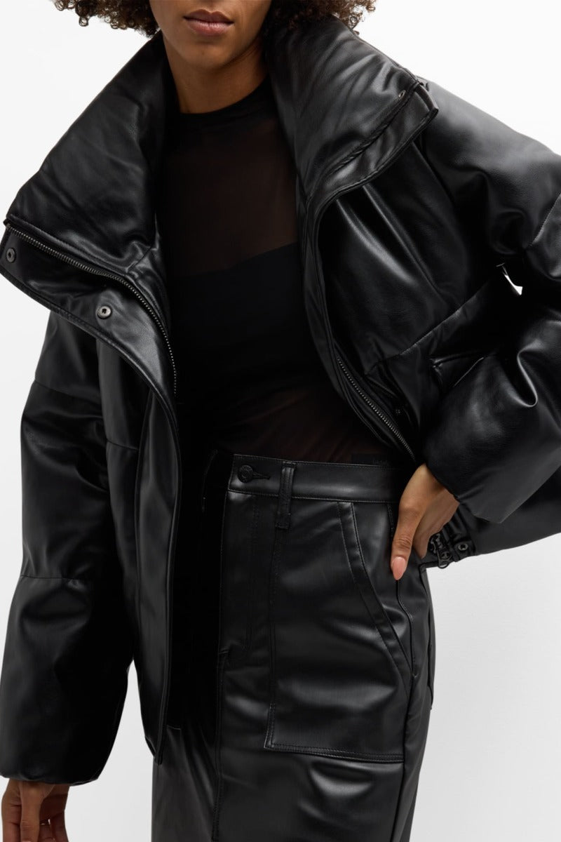 PISTOLA - Donovan Faux-Leather Puffer Jacket in Noir Noir