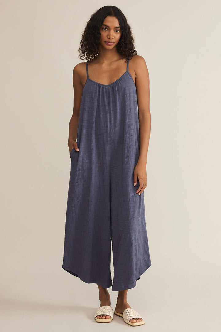 Z Supply - Textured Flared Jumpsuit in Worn Blue