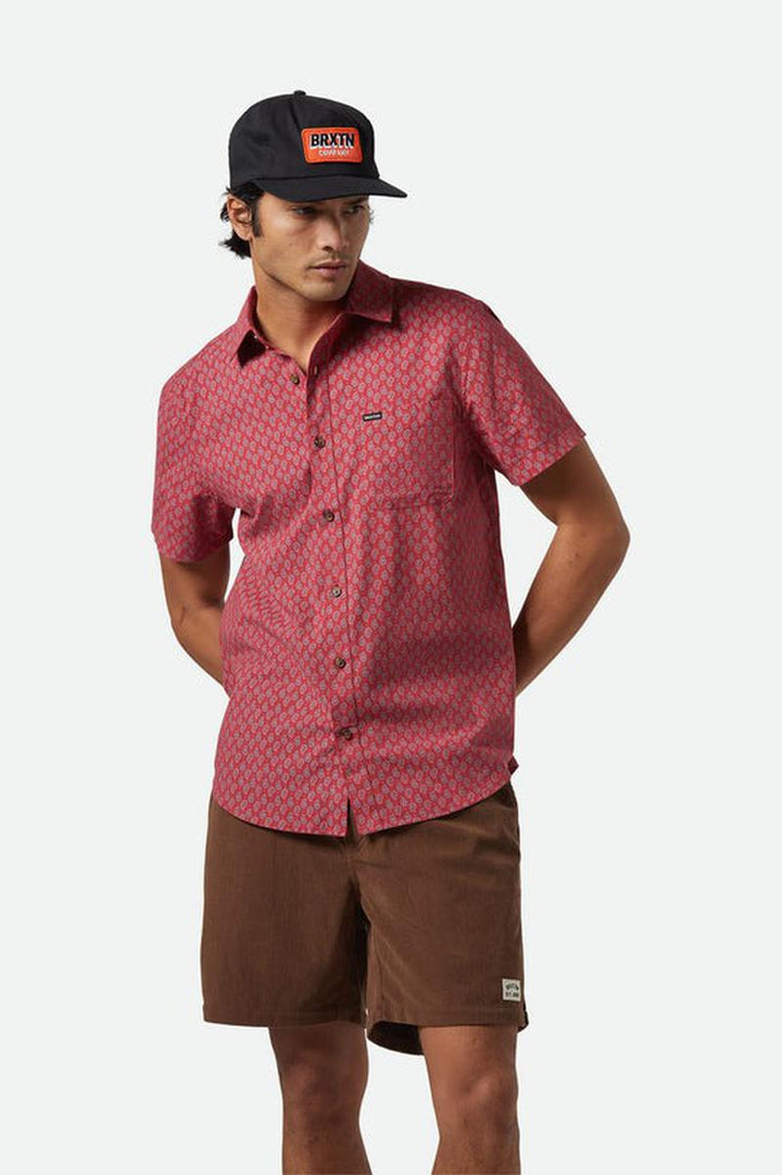 Brixton - Charter Print Short Sleeve Shirt in Rust Red/Paisley