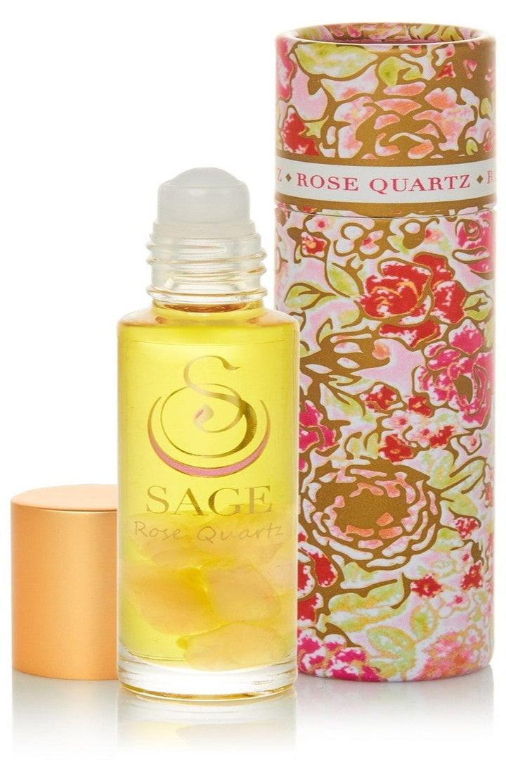 Sage - Rose Quartz Gemstone Perfume Oil Concentrate Roll-On - 1/8 oz.