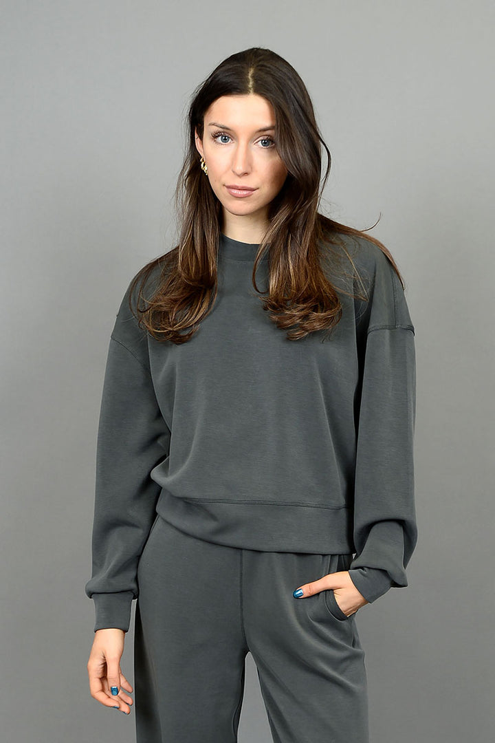 Second Skin by RD Style - Lucie Super Soft Modal Long Sleeve Pullover in Dark Ivy