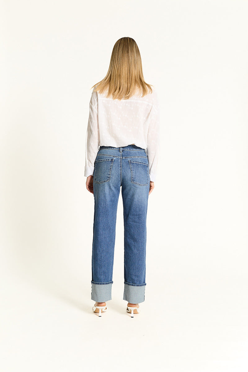 Oat NY - High-Rise Cuffed Wide Leg Jean in Luna Dark Wash