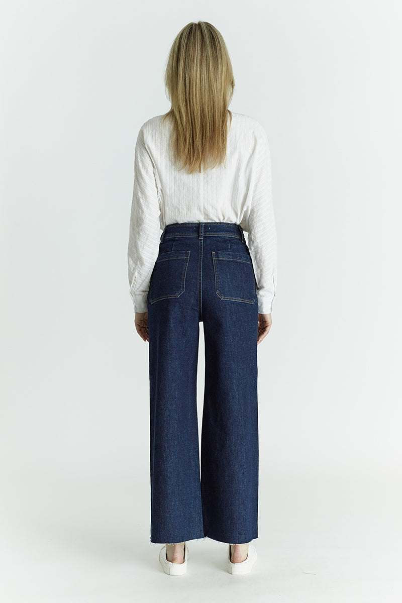 Oat NY - High-Rise Wide Leg Patch Pocket Jean in New Rinse Wash