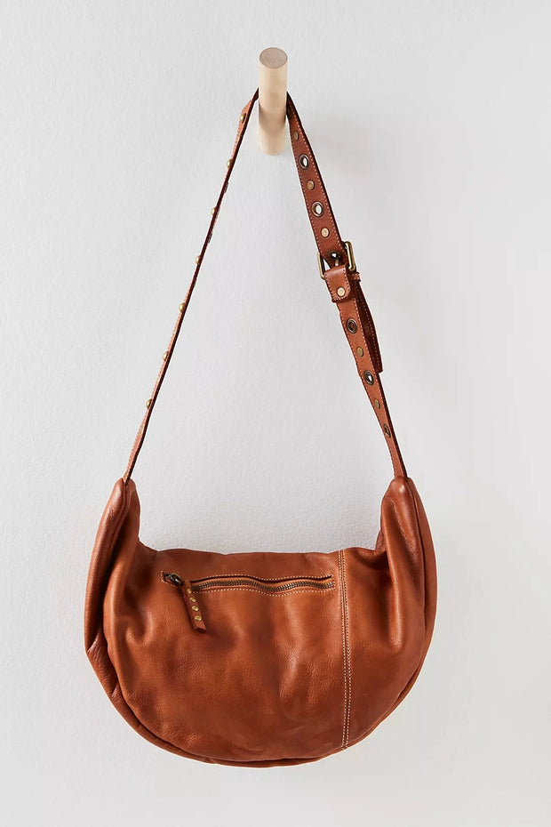 Womens Zipper Closure Cognac Color Sling Bag