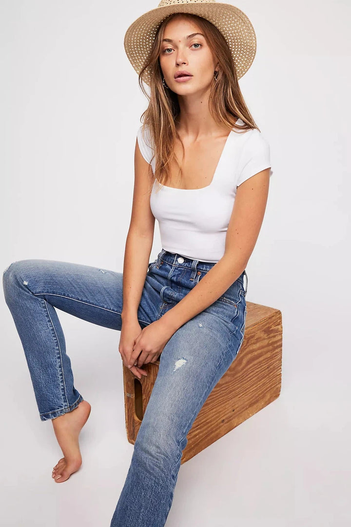 Free People - Fair and Square Neck Duo Bodysuit in White