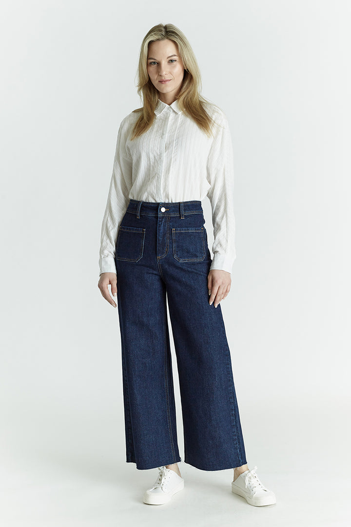 Oat NY - High-Rise Wide Leg Patch Pocket Jean in New Rinse Wash