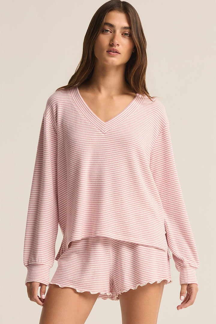 Z Supply - Stay Cozy Stripe Long Sleeve Top in Lilac Punch